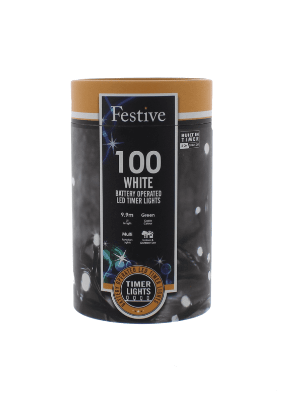 Festive - 100 battery lights - white, string lights, outdoor living and garden