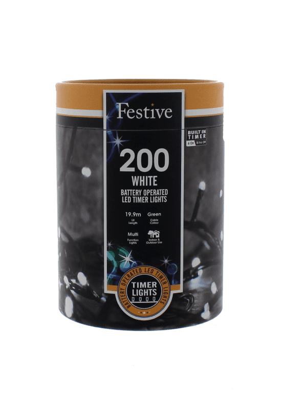 Festive - 200 battery lights - white, outdoor living and garden lights