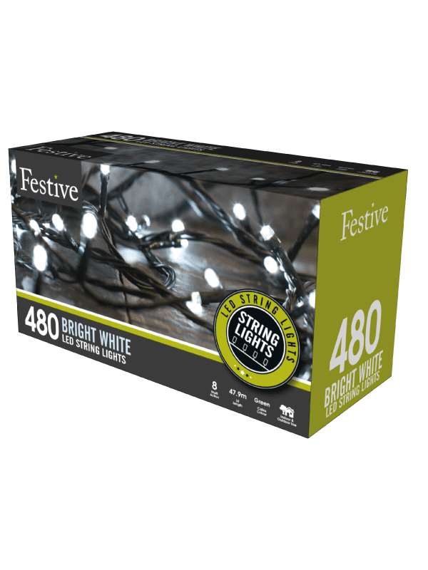 Festive - 480 timer string lights - bright white, outdoor living and garden lighting