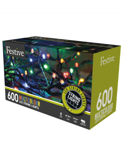 Festive - 600 timer string lights - multi-coloured, outdoor living and lighting