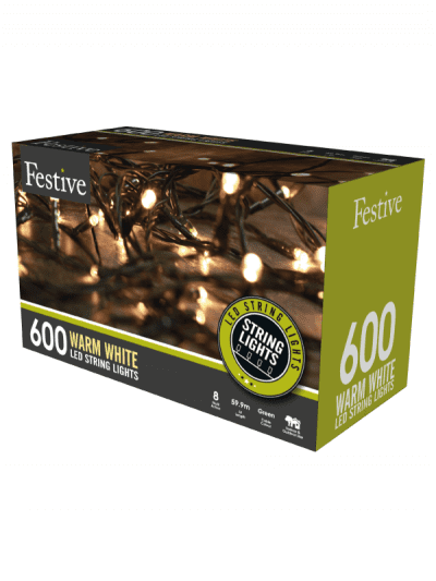 Festive - 600 timer string lights - warm white, outdoor living and garden lighting
