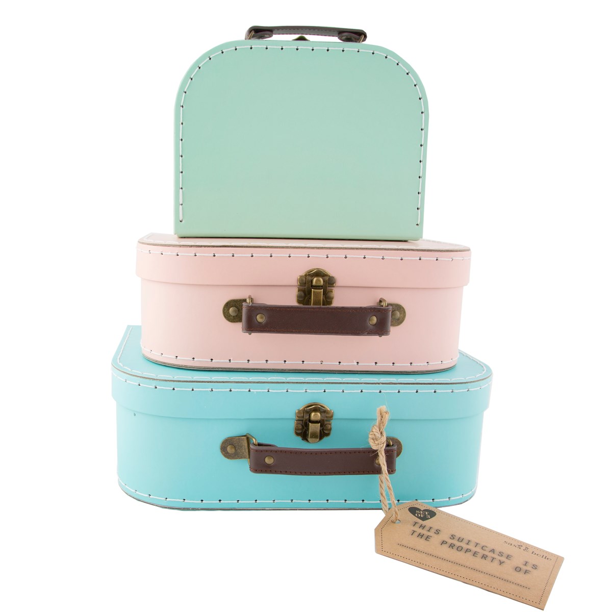 Sass & Belle 3 Pastel Retro Suitcases Homeware of Derby