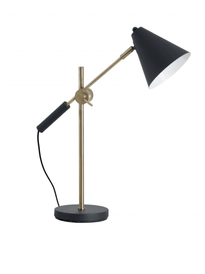 Hill Interiors - black & brass adjustable lamp, home office