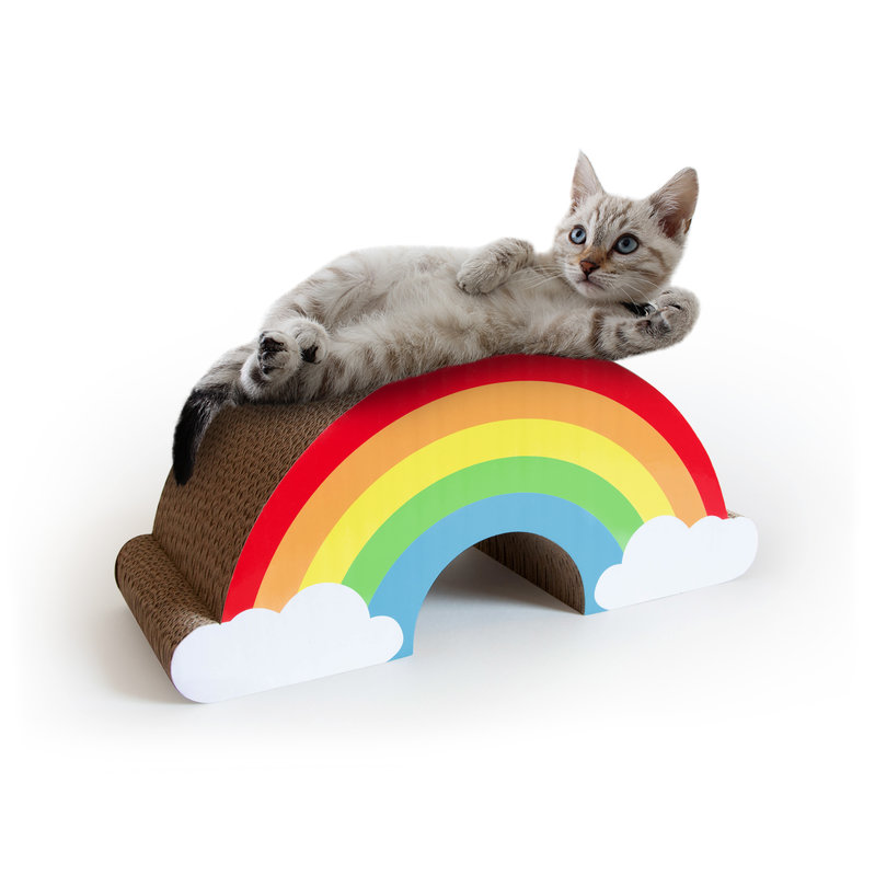Suck UK - rainbow cat scratch, cat lying across rainbow