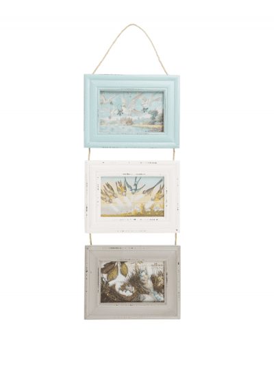 Sass & Belle triple hanging photo frame, frames in blue, white and grey