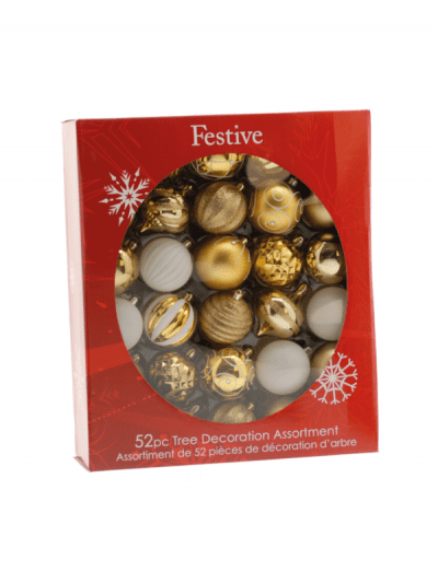 gold and white Christmas baubles