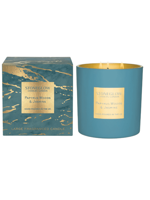 StoneGlow - papyrus woods & jasmine 3 wick candle