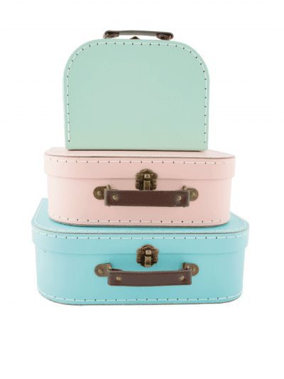 Sass & Belle pastel suitcases - set of 3, blue then pink then green from bottom to top