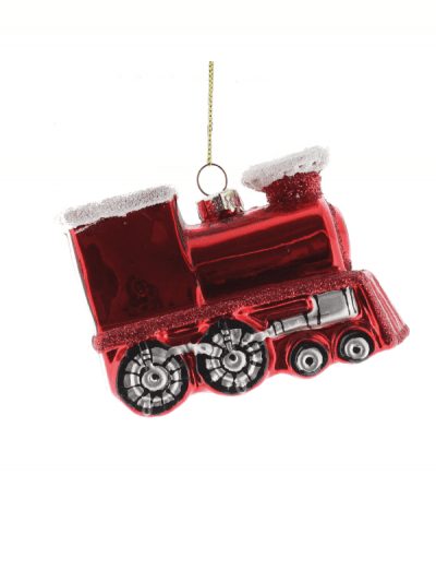 Festive glass red train decoration