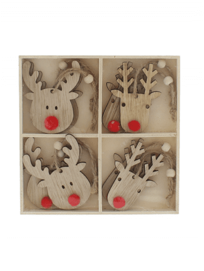 Festive - wooden reindeer head tags - x8