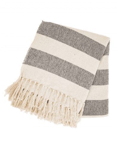 Sass & Belle scandi striped blanket, black, grey and natural colours