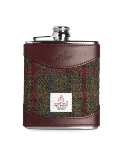 Marlborough of England 6oz hip flask - tweed & burgundy