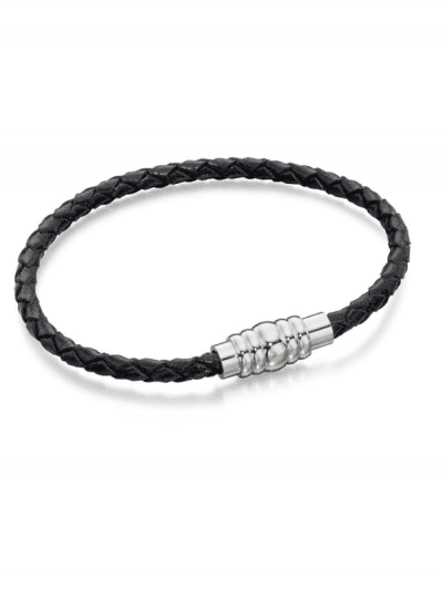 Fred Bennett - skinny stainless steel and leather bracelet - black