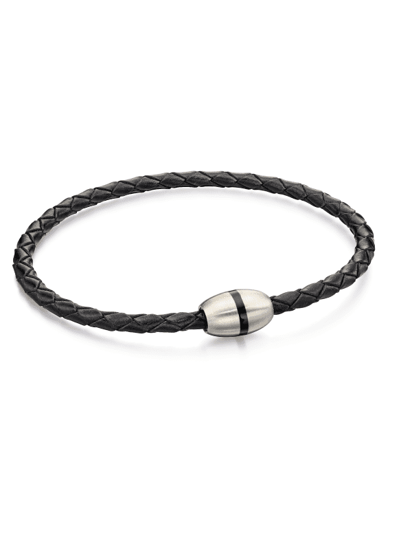 Fred Bennett - black leather & steel skinny bracelet