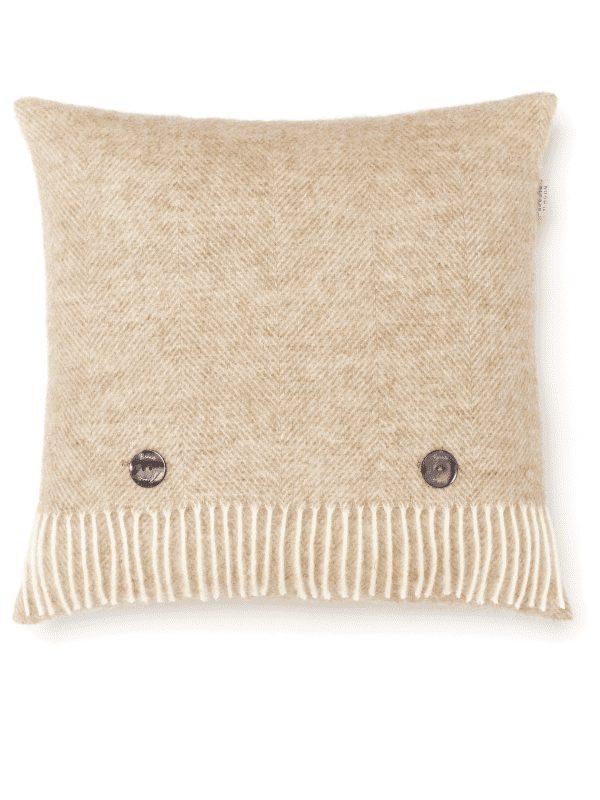 Bronte by Moon - herringbone cushion - natural fabric with buttons on the front