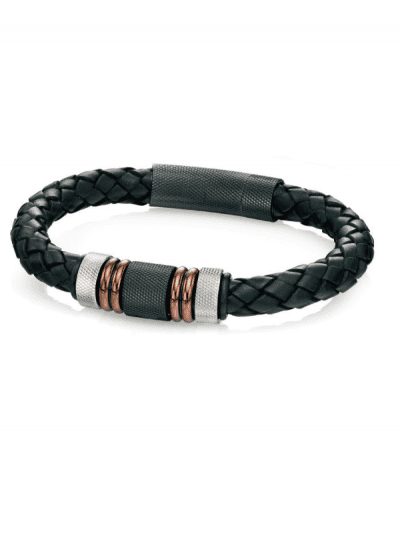 Fred Bennett - black & brown leather woven bracelet