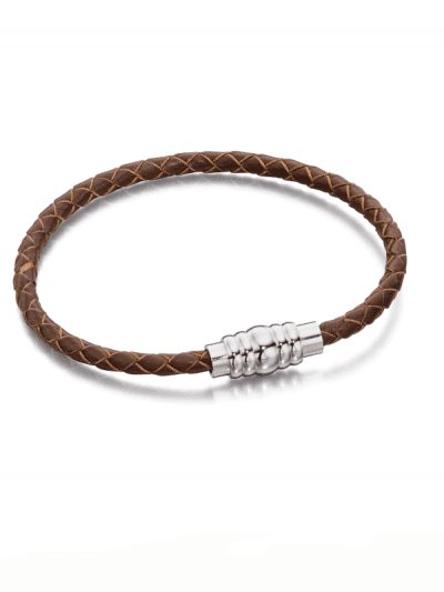 Fred Bennett - steel & brown leather bracelet