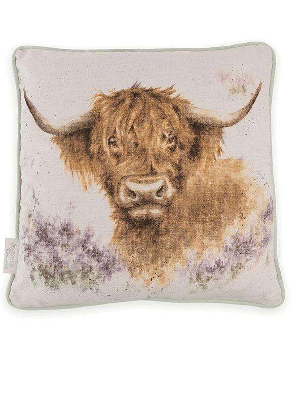 Wrendale cushion - highland cow print on neutral background cushion, home decor