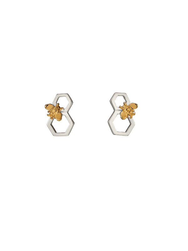 Elements Silver - bee & honeycomb earrings