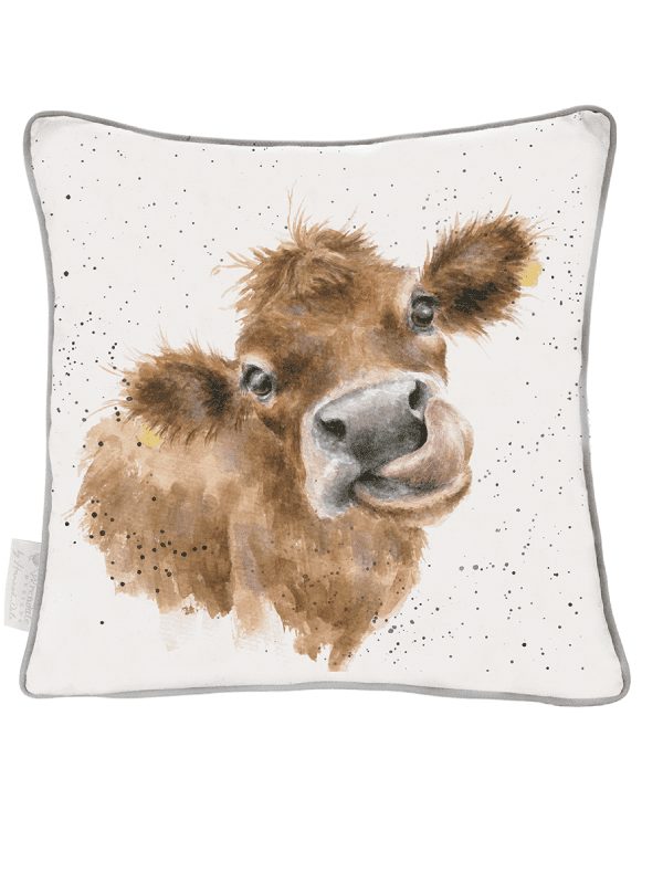 Wrendale large cushion with cow print, home decor