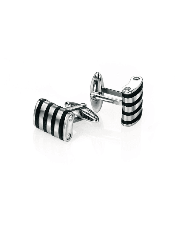 Fred Bennett - stainless steel & black rubber striped cufflinks