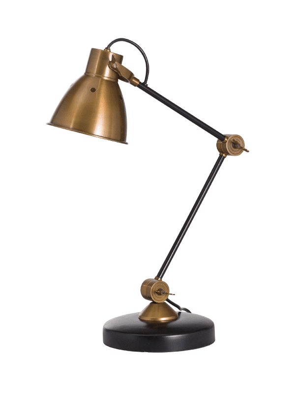 Hill Interiors black and gold table lamp, adjustable