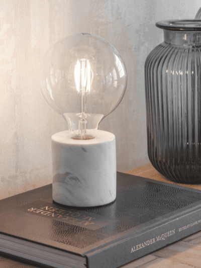 Garden Trading Table Lamp White with marble base on living room table