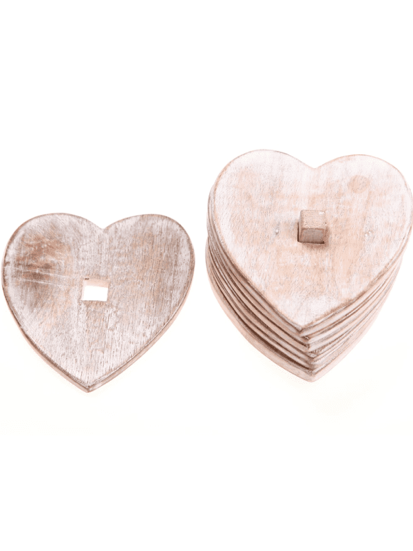 wooden coasters in a heart shape in a stack of 6