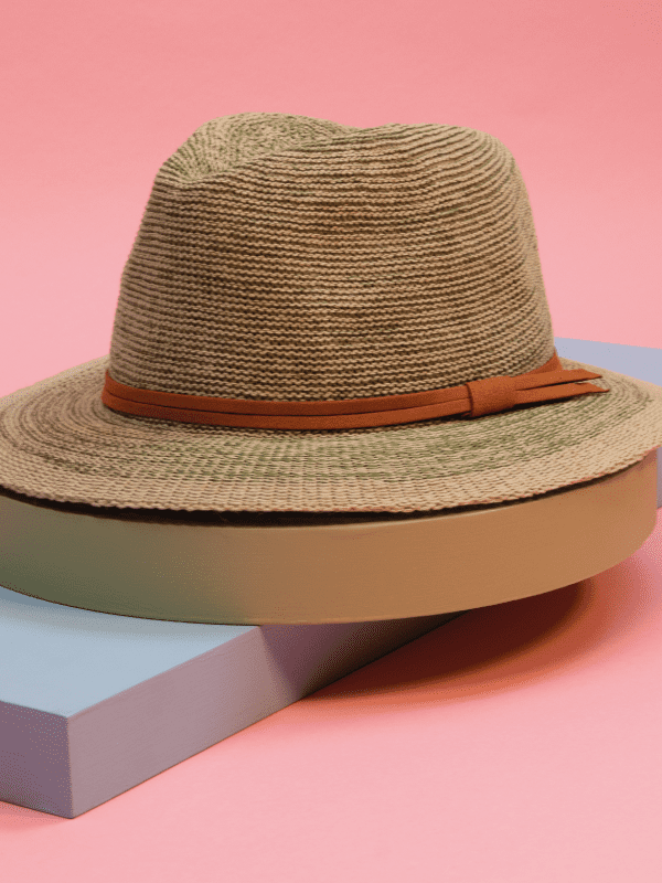 powder seagrass and tan summer hat