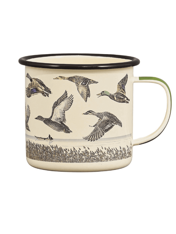 lakes and birds print on enamel mug, gifts