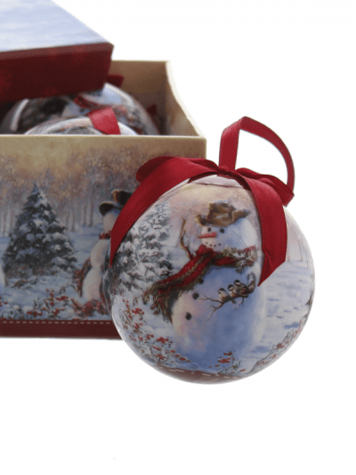 festive set of 6 decoupage snowman baubles