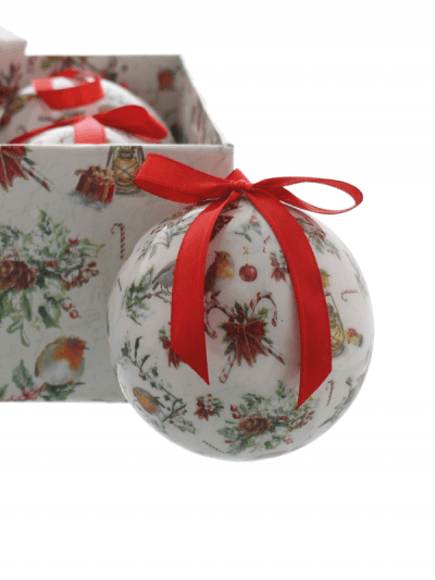 festive set of 6 decoupage robin scene baubles