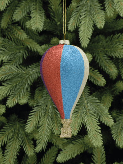 festive multicoloured glass hot air balloon hanging decoration