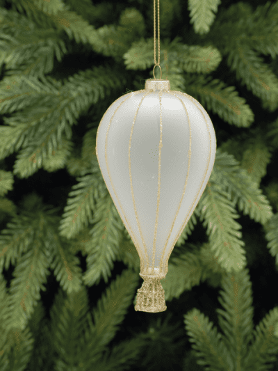 Festive Frosted & Gold Glass Hot Air Balloon Hanging Decoration