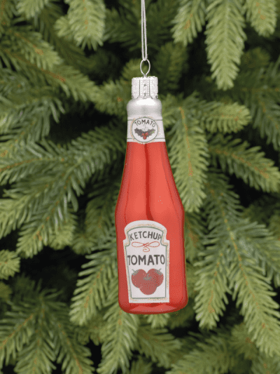 festive glass ketchup bottle decoration