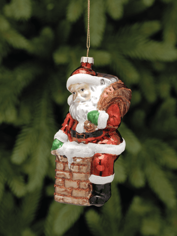 festive glass Santa in chimney hanging decoration