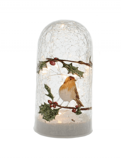 festive robin and holly crackle cloche