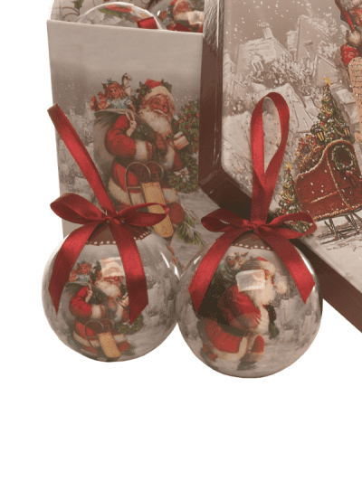 festive set of 14 assorted Santa scene decoupage baubles