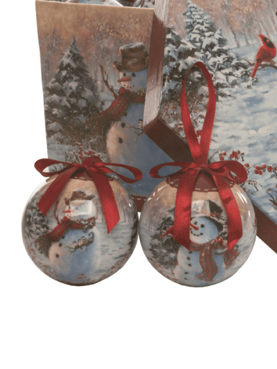 festive set of 14 assorted snowman decoupage baubles