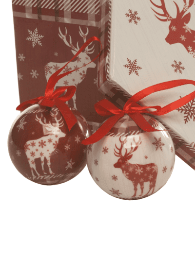 festive set of 14 red reindeer decoupage baubles
