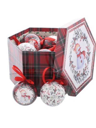 festive set of 14 decoupage snowman and holly baubles