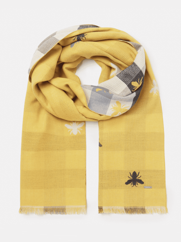 joules gold bee and checked scarf