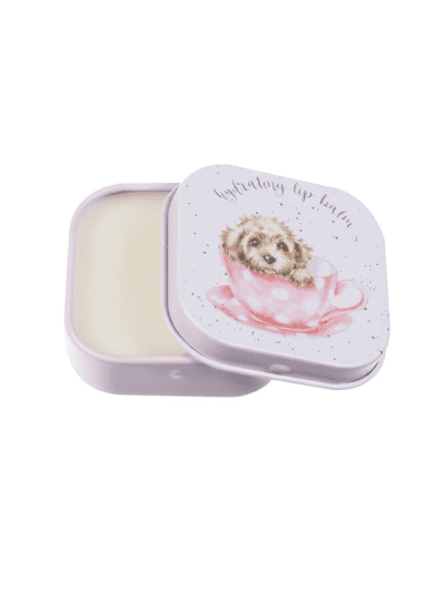 wrendale puppy in a cup lip balm tin