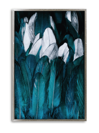 Hill interiors Teal And Silver Feather Glass Image In Silver Frame