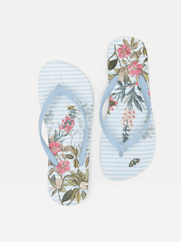 joules blue striped floral flip flops