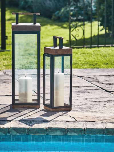 tall grace lantern in acacia wood and black metal