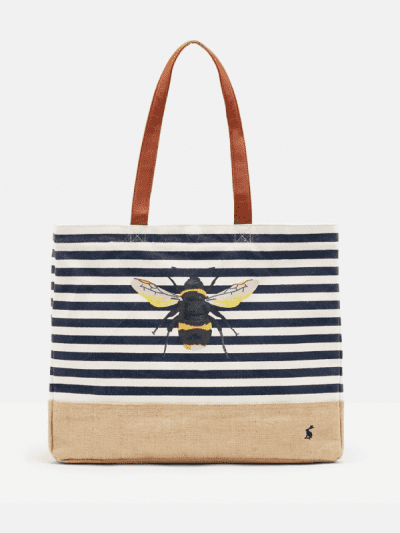 joules sandside jute and canvas bee print bag