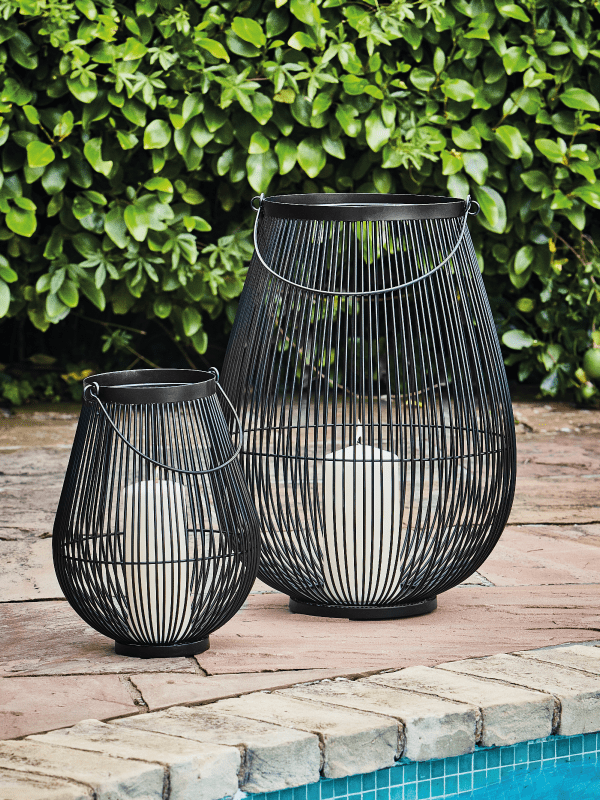 black metal outdoor lantern with glass insert