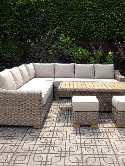 Capri Outdoor Large Corner Set with Riser Table & 2 Stools