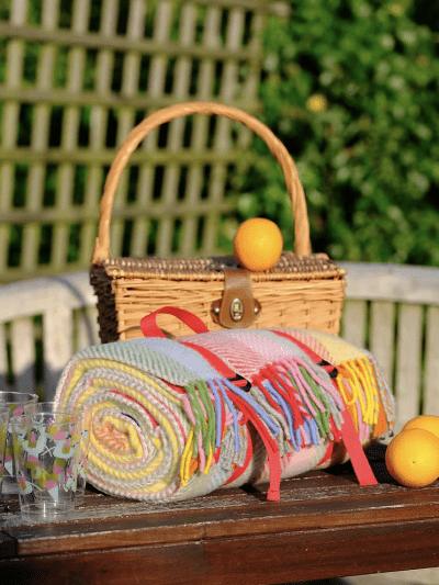 Sand Rainbow Stripe Pure New Wool Polo Blanket with Carry Straps